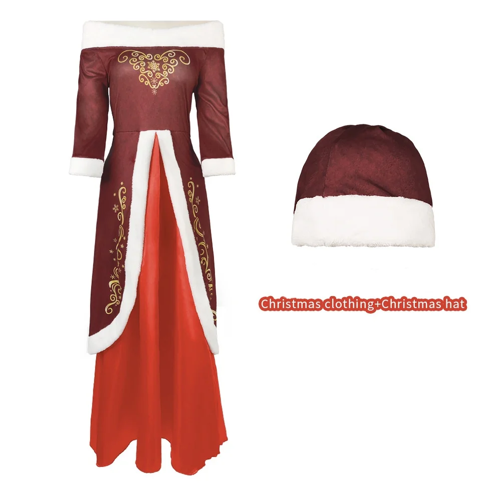 

Women Sexy Red Costume Christmas Santa Claus Long Dress For Halloween Carnival Party Cosplay Outfit