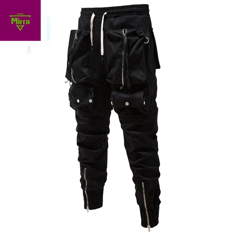 【Mirrordust】Fashion Punk Pants Zipper Pockets Cargo Pants Joggers Men Black Streetwear Hip Hop Trousers