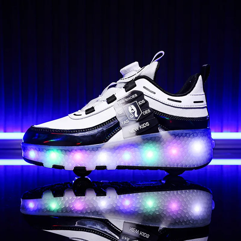 Children's Invisible Double-wheel LED Roller Skates Boys and Girls Flying Shoe Students Sneakers for Walking and Skating