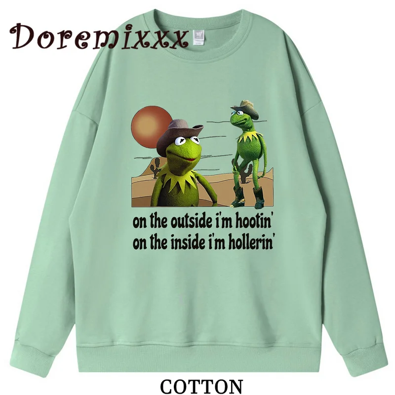 Sudadera con estampado de vaquero Kermit para hombre y mujer, Jersey informal de manga larga, Hip Hop, Unisex, otoño