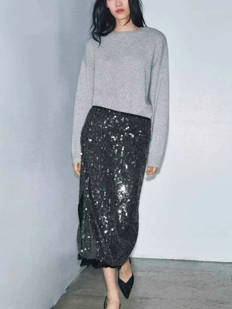 النمط الأوروبي والأمريكي الشتاء أزياء جديدة تصميم الملابس النسائية تنورة ميدي الدانتيل مطرزة