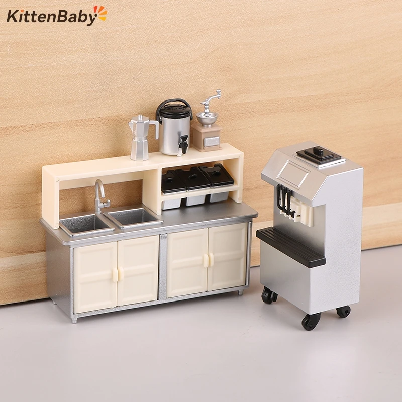 1/12 Dollhouse Ice Cream Machine Milk Tea Workbench Model Dollhouse Drink Shop Furniture Accessories Dolls House Decoration