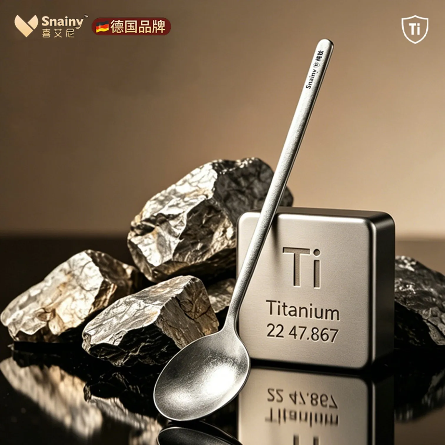 Snainy Children-safe Dinding Spoon Ultra Light Weight 20g Pure Titainium Scoop Anti-bacterial 6 Original Color Family Tableware