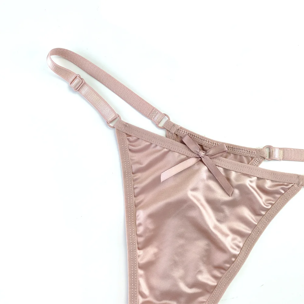 3ks/sada lesklých saténových růžových tanga s nízkým pasem, dámské hladké hedvábné tangá, sexy, plus size kalhotky - náhled 5