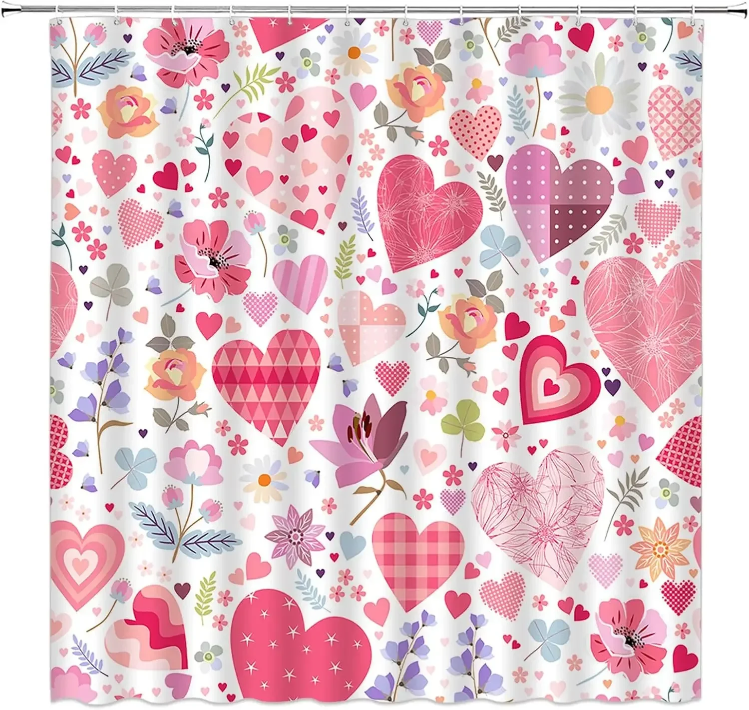 

Занавеска для душа с розовыми сердечками и цветами, милый узор любви для декора ванной комнаты, тема ко Дню святого Валентина, романтический дизайн дома