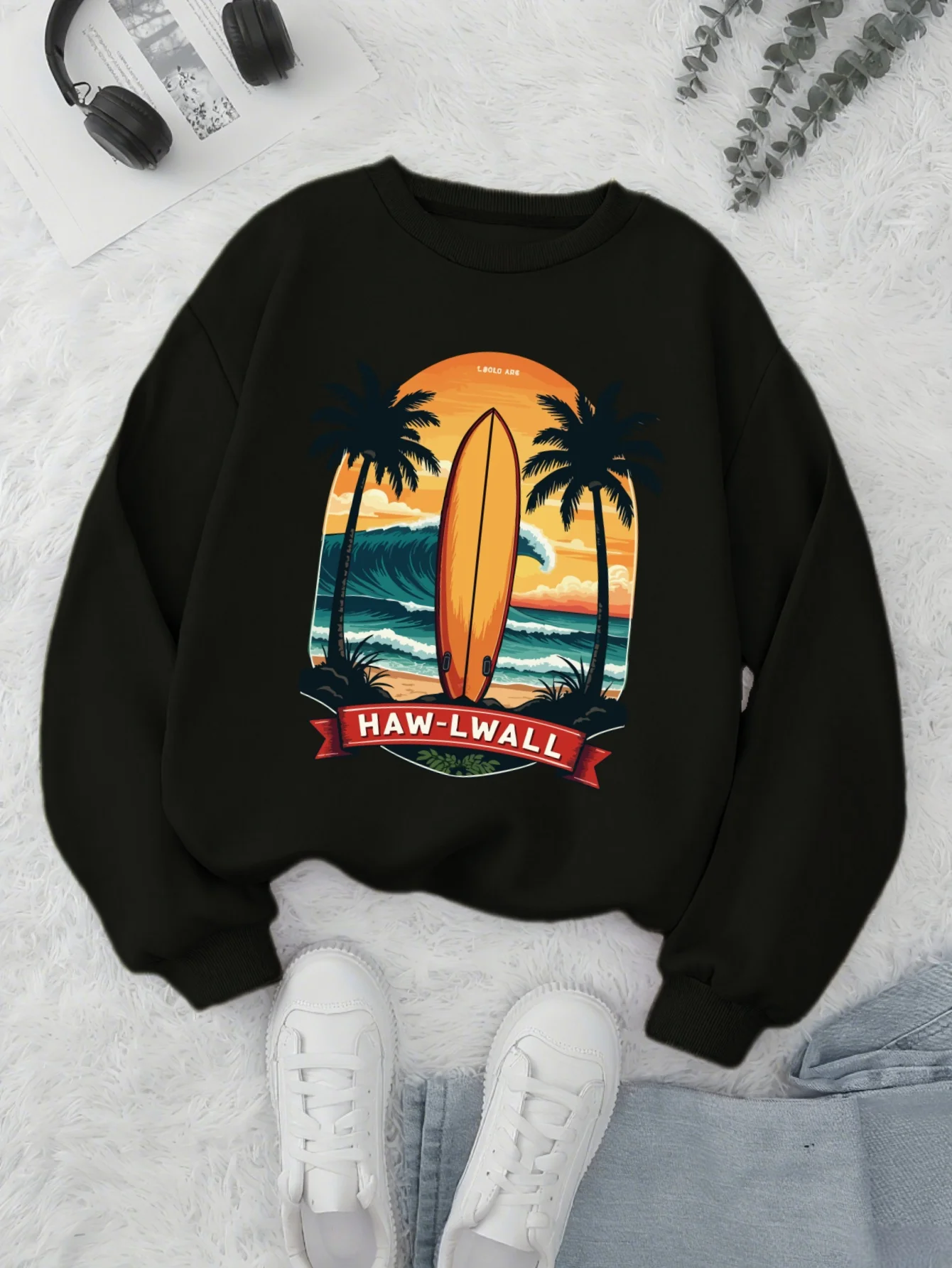 

Surfboard Graphic Printing Autumn and Winter Cotton Men's and Women's Sweatshirts Outdoor Sports Leisure Fashion Trend
