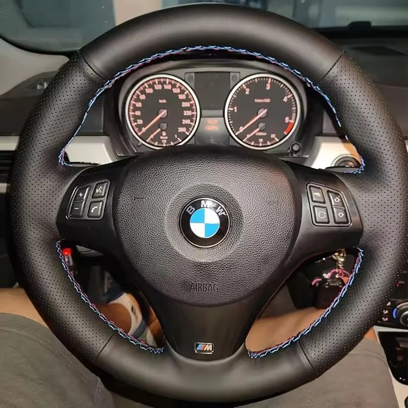 Para bmw e81 e90 pacote m esporte m3 e91 e92 e93 e87 e82 e88 x1 e84 couro preto completo trança volante do carro capa de couro macio