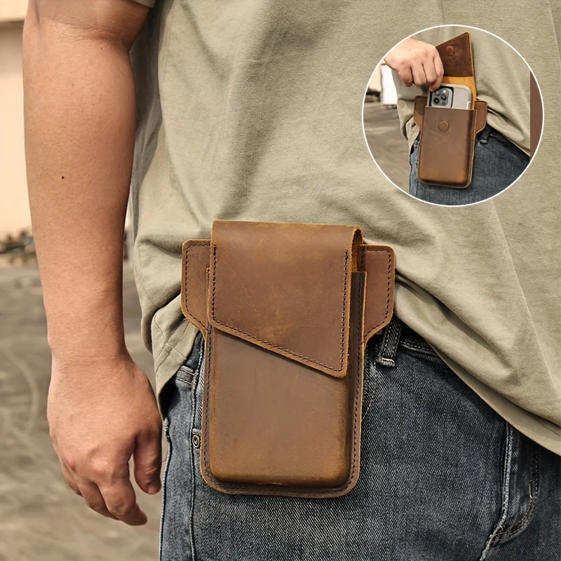 1pcThe Unique Design of the Top Layer Cowhide for Men, Casual Waist Bag, allows you to better protect your personal Things