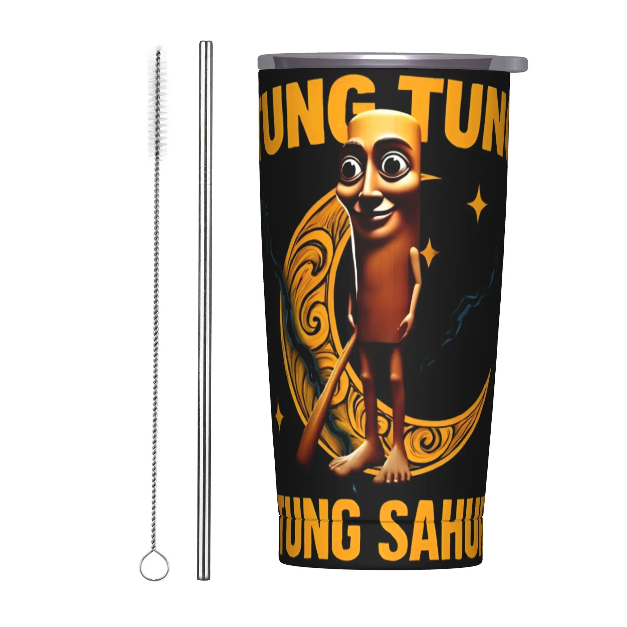 Tung Tung Tung Sahur  Tumbler Vacuum Insulated Italian Brainrot  Thermal Cup with Lid Straw Outdoor Mug Hot Cold Drink, 20oz