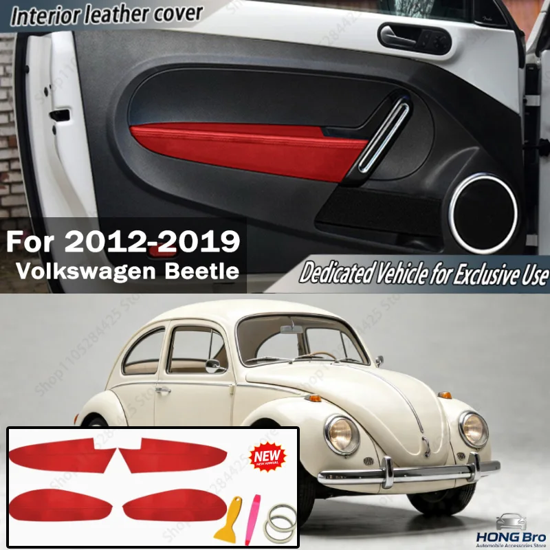 For 12-19 Volkswagen Beetle Car Door Panels Modified with Leather Door Armrest Leather Cover with Installation Tools Included