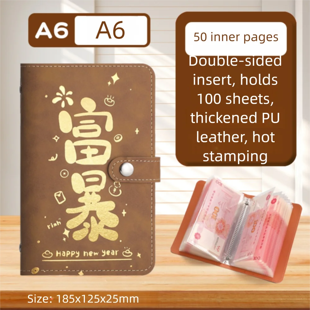 Erhalten Sie nach Nacht mit 100 Umschlägen, Geldspar-Challenge, PU, großes Fassungsvermögen, Spar-Ordner, Geld sparen, wasserdicht