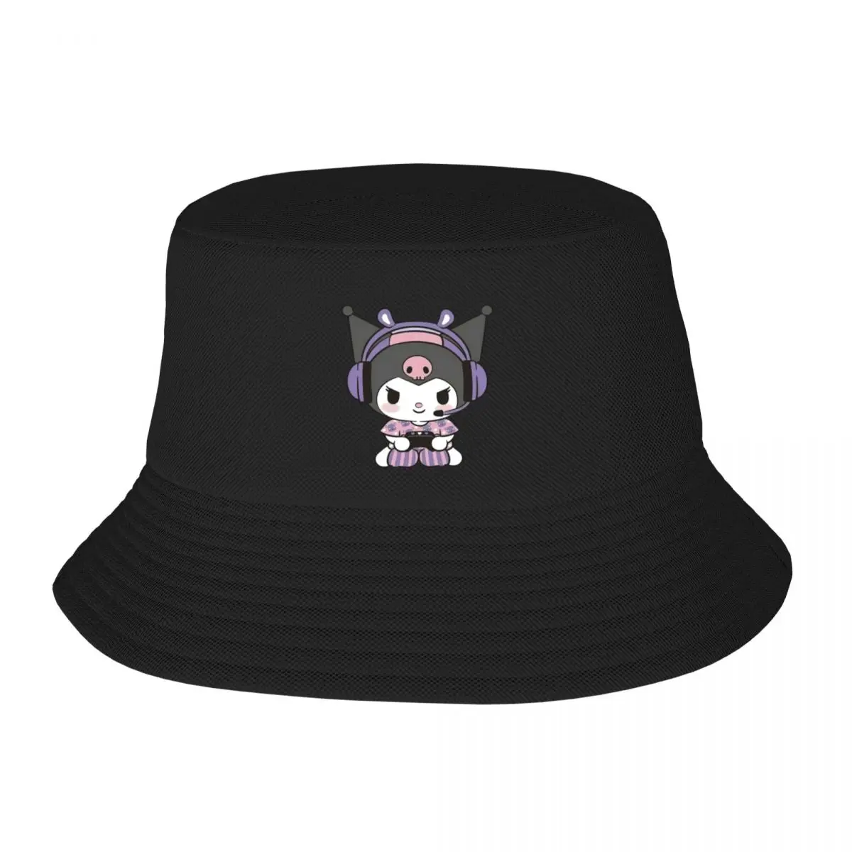 Kuromi Stylish Double-Layer Bucket Hat for Adults - Breathable All-Season Sun Protection Foldable Cap