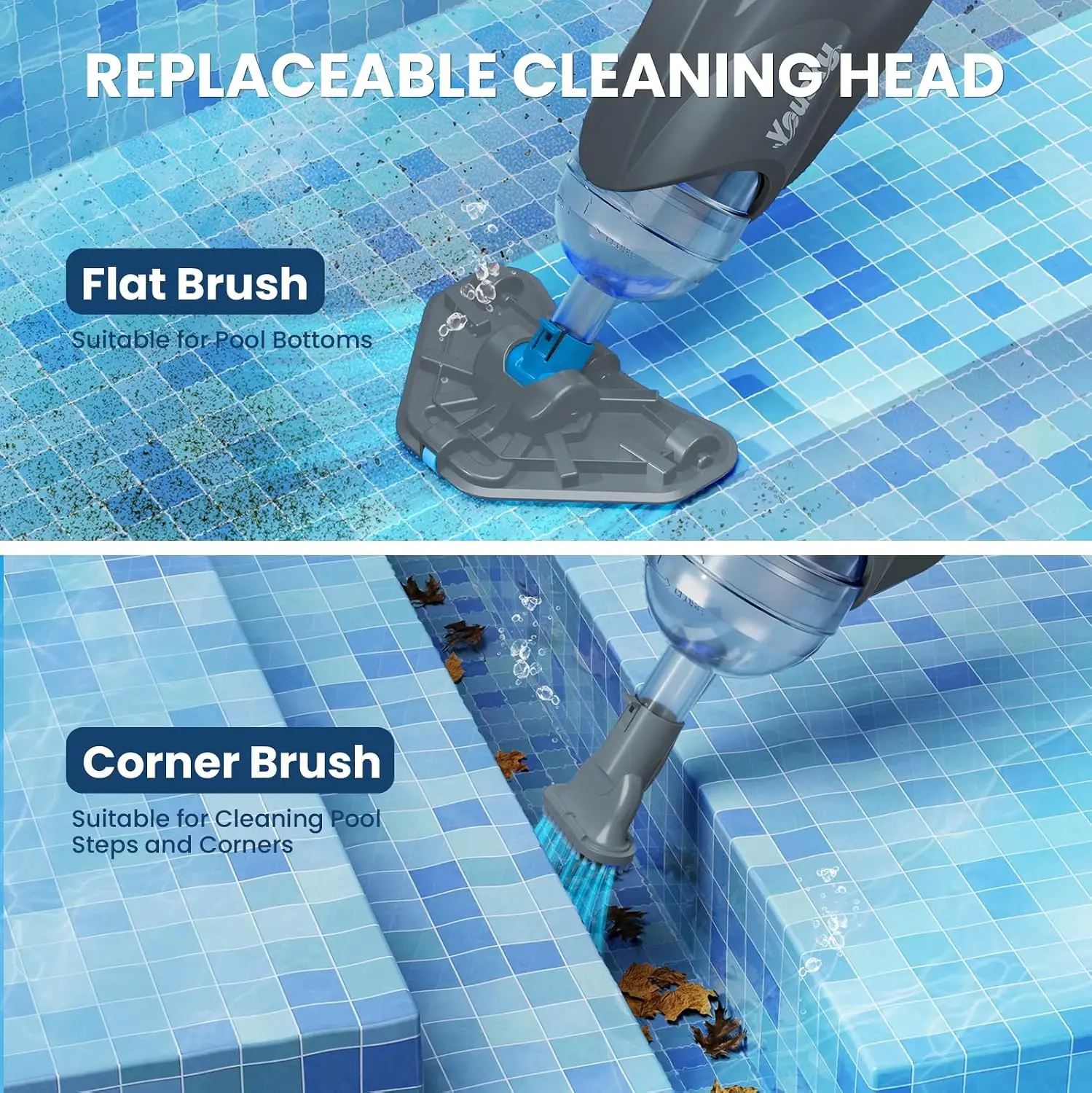 Cordless Pool Vacuum for Above Ground Pool with Telescopic Pole, 18.5 GPM Powerful Suction, 45 Mins Runtime, Rechargeable