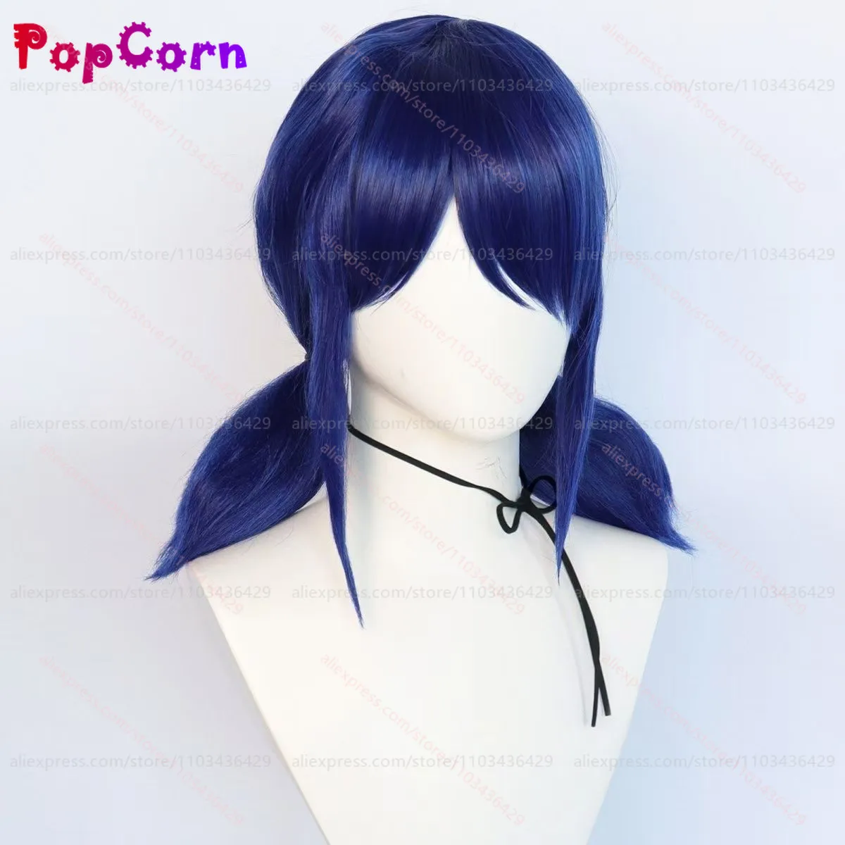 Marinette Cosplay Wig Women Short Wig with Double Ponytails Deep Blue Wig Cosplay Anime Heat Resistant Synthetic Wigs Halloween