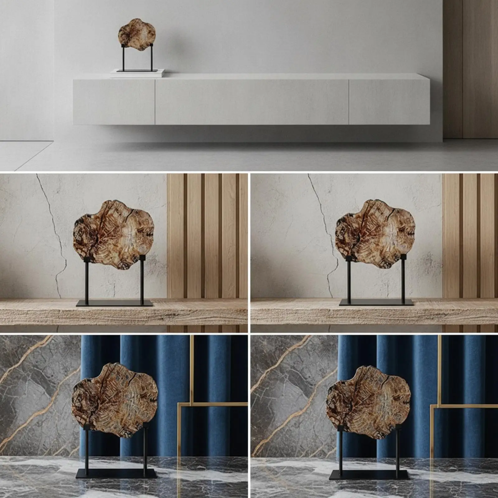 Simulated Fossil Display Faux Wood Fossil Art Piece Sturdy Base Farmhouse Decoration for Living Room and Wooden Shelf