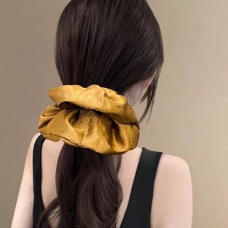 High Quality Metallic Gold Scrunchie Solid Color Elastic Hair Band for Women Classic Vintage   Style Daily Hair Braids