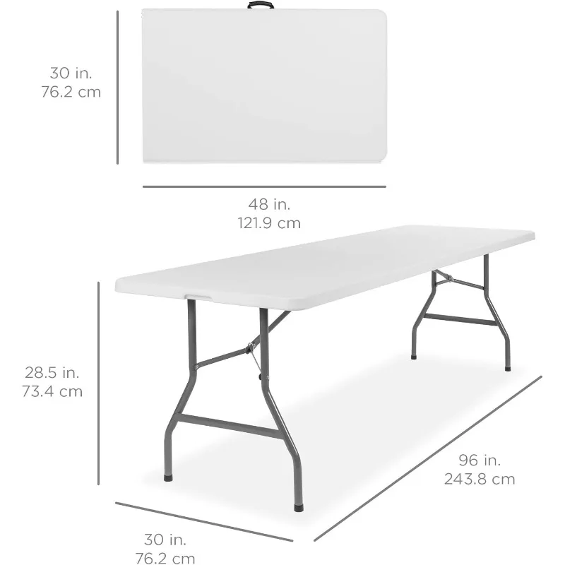 Best Choice Products 8ft Plastic Folding Table, Indoor Outdoor Heavy Duty Portable w/Handle,Lock for Picnic,Party, Pong,Camping