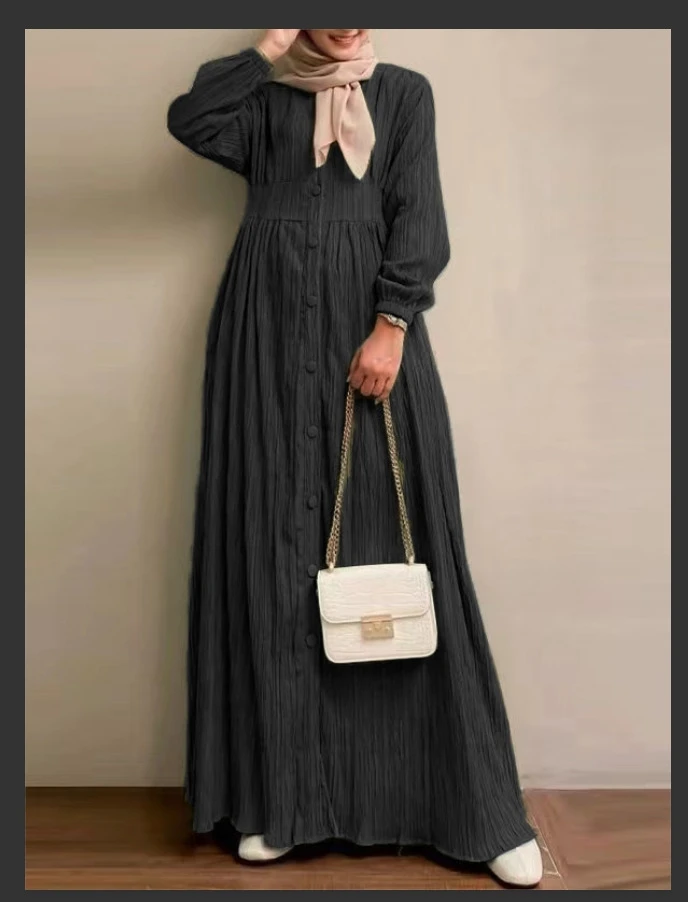 Ele Crew Ne Long Sve Pure Color Dr Middle East Sle Saia casual de cintura solta evasê para mulheres nos anos 30