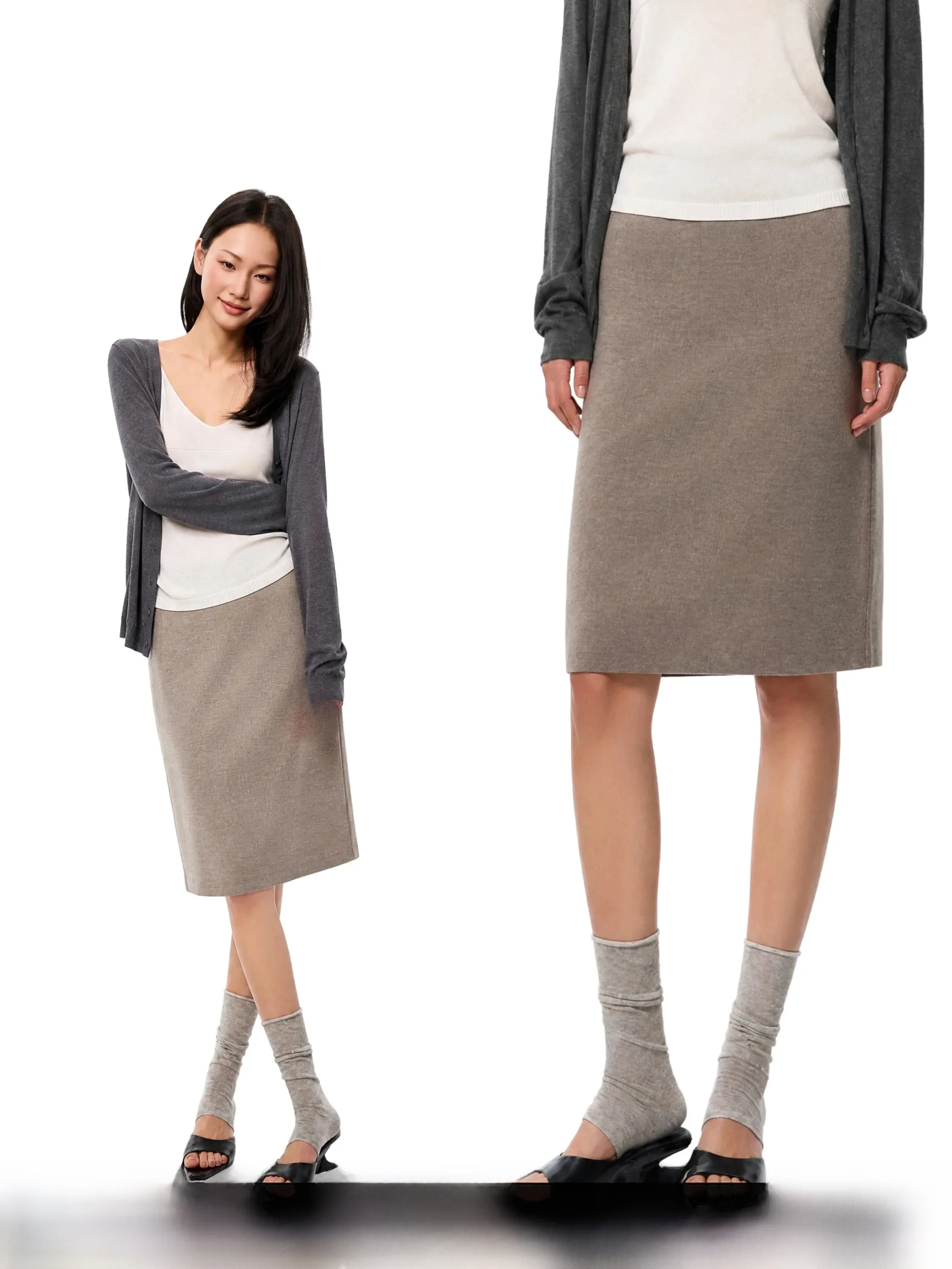 Low Waist American Wool Straight Cut Skirt Women's Early Autumn New Style Versatile Loose Fit Bodycon Skirt by GOGO BURN