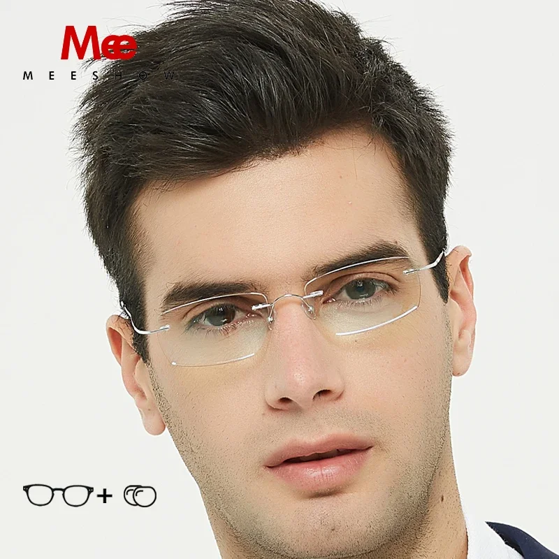 

Meeshow Titanium Prescription Glasses Women Men Rimless Glasses Ultralight Optical Frame Myopia Prescription Eyeglass Eyewear