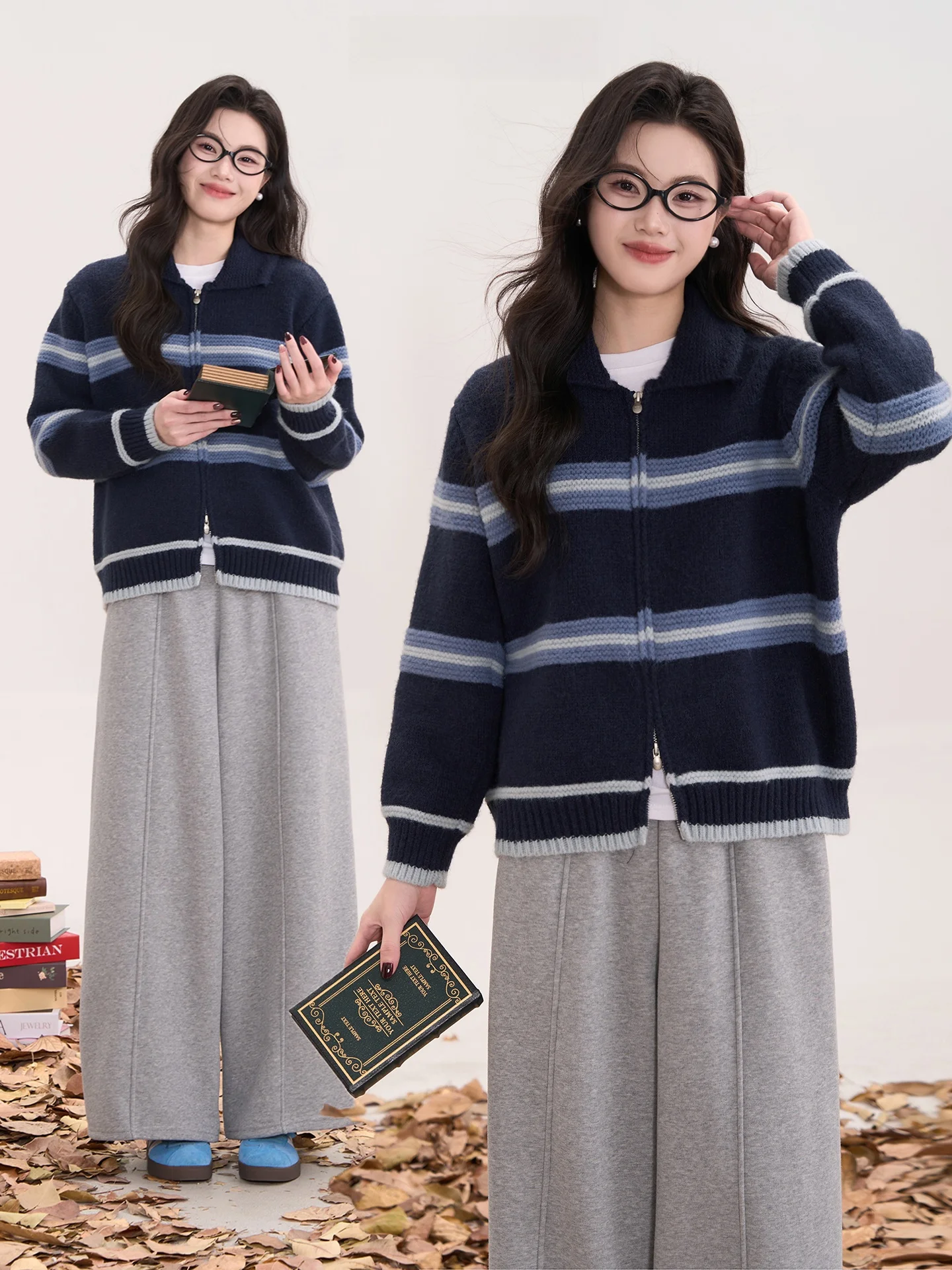 

Вязаный кардиган в полоску для женщин, универсальный, свободного кроя, с длинными рукавами, теплый, весна-осень, модный, для повседневной носки, эксклюзивно онлайн