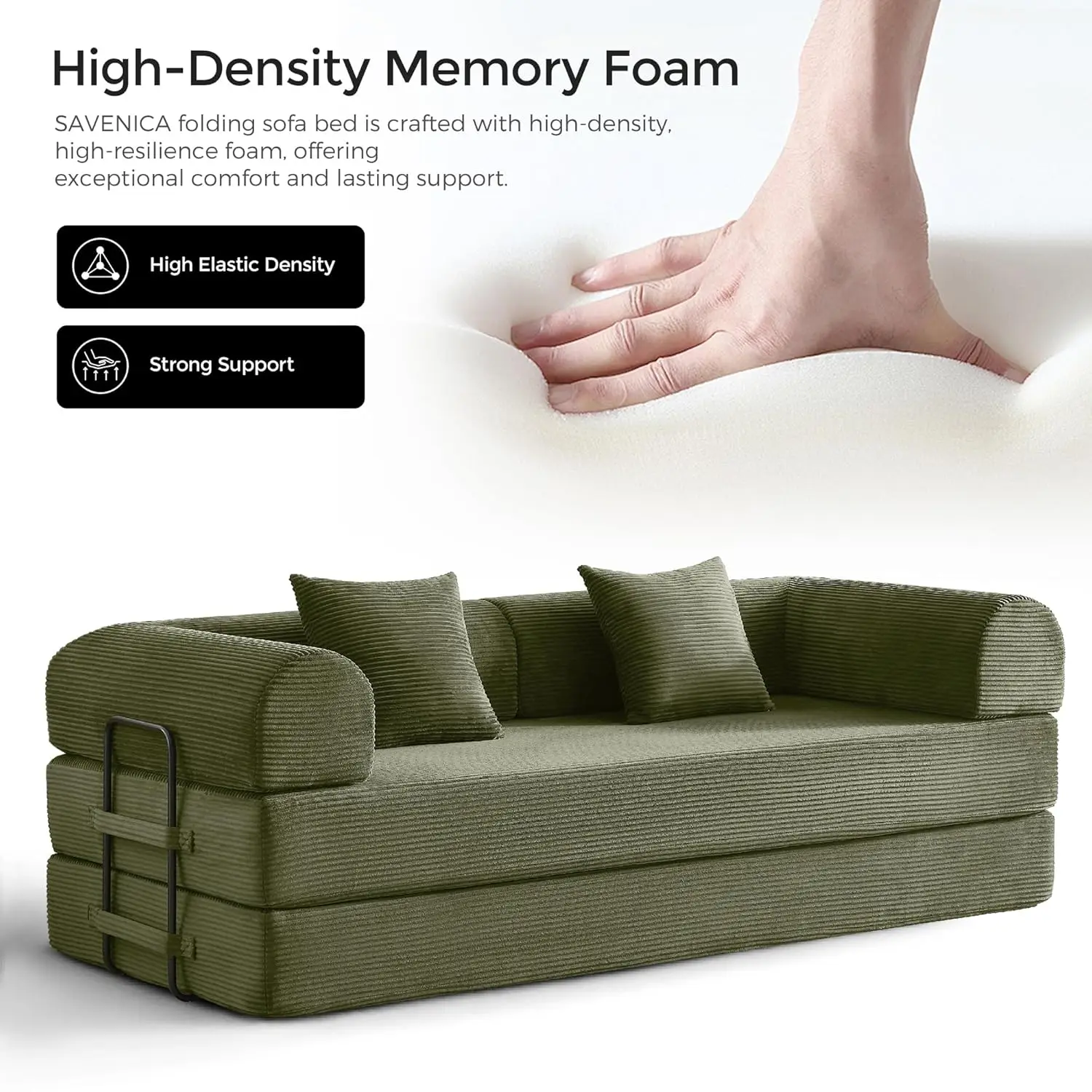 79" Convertible Sofa Bed with Fixed-Shape Frame & Removable Armrests, Modular Corduroy Sleeper Sofa, Folding Mattress Couch for