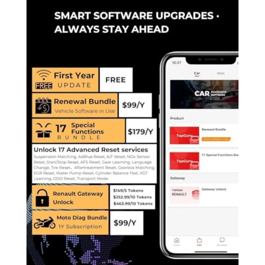 TopScan Pro Wireless OBD2-Scanner Bluetooth für iOS Android Umfassendes Diagnose-Scan-Tool für alle Autosysteme mit