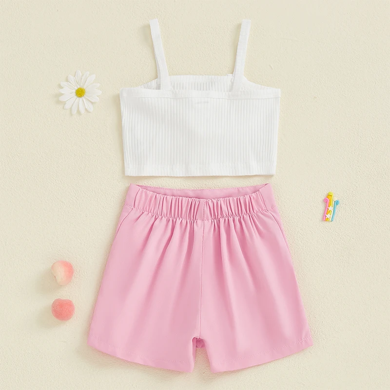 Suefunskry Little Girls Summer Clothes 3D Floral Sleeveless Camisole Tops + Solid Color Skorts with Pocket Fashion 2Pcs Set