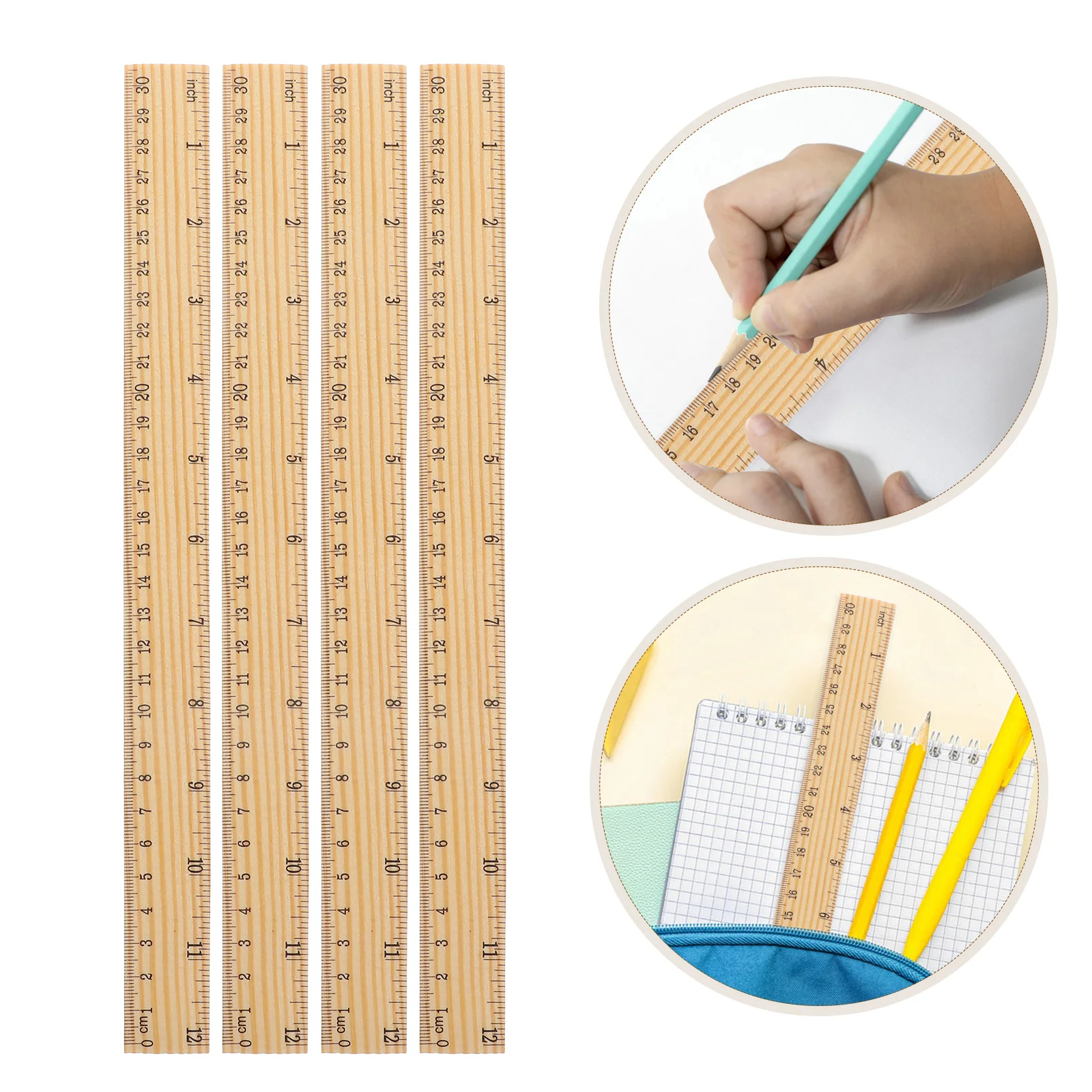 10pcs Wooden Ruler Wood Measuring Ruler Tailors Carpenters Office Metric Scale Clear Markings Craft Art Rulers Bulk