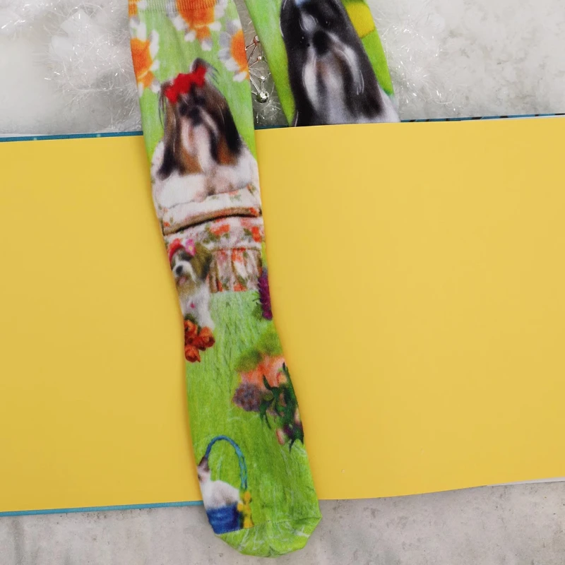 Four Seasons Socks Women's New Green Thin Hosiery Cartoon Printed Kawaii Versatile Sweet Cute Ladies Medium Tube Stockigs Female