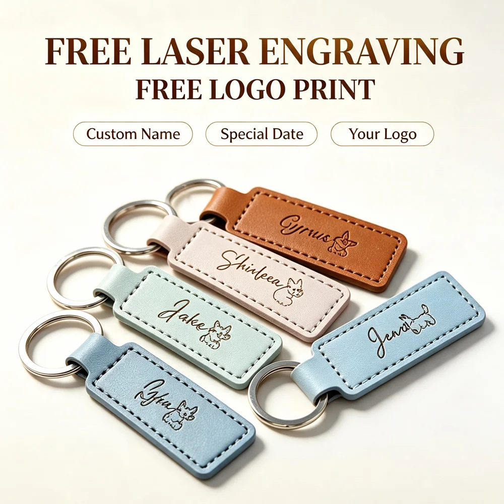 10pcs/lot Free Custom Engraved Leather Keychain Personalized Name Logo Wedding Gift Anniversary Birthday Souvenir Thank You Gift
