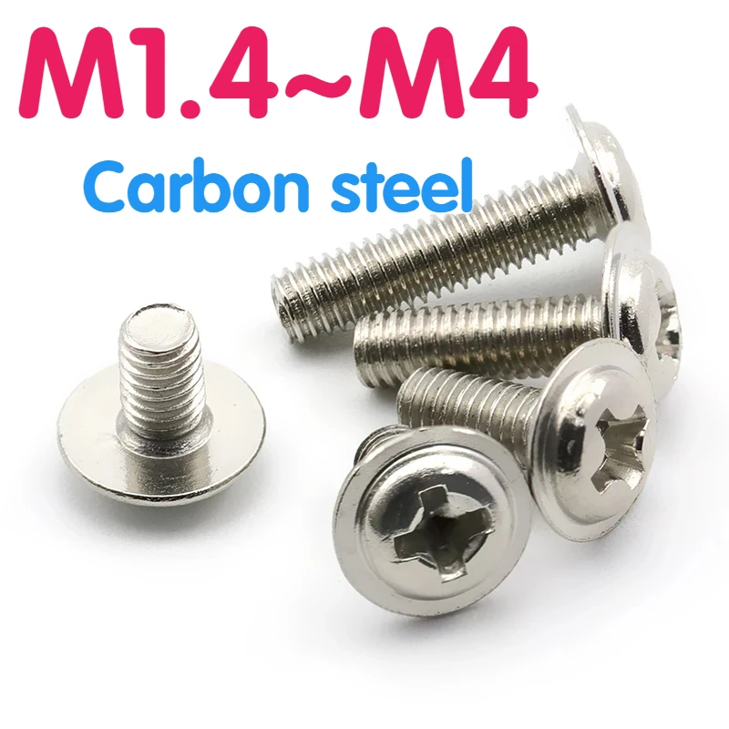 Nickel Plated Cross Head Machine Screw With Washer M1.4 M1.7 M2 M2.5 M3 M3.5 M4 Computer Screw Pad Flange Bolt