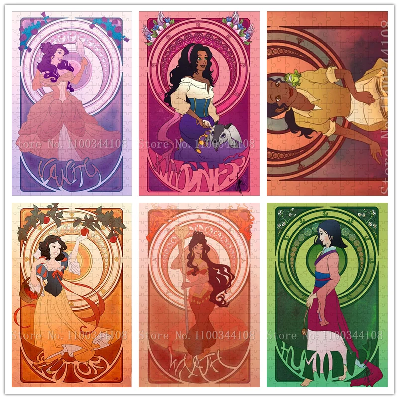 

Disney Princess Cartoon Jigsaw Puzzles 300/500/1000 Pieces Anime Characters Tarot Wooden Puzzles for Girls Crafts Unique Gift