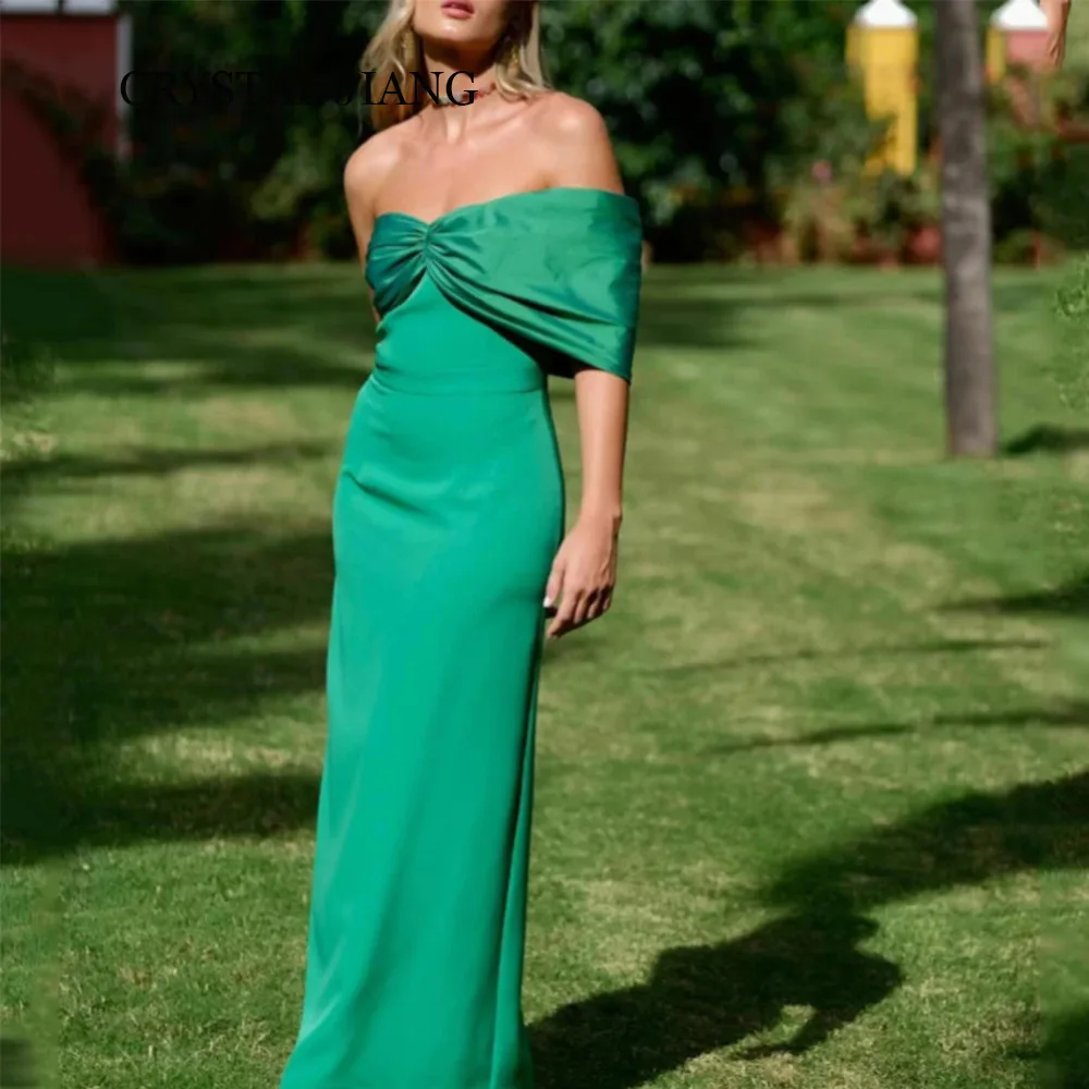 

Classy Long Green One Shoulder Spandex Evening Dresses Short Sleeves Mermaid Ankle Length فساتين للمناسبات الرسمية