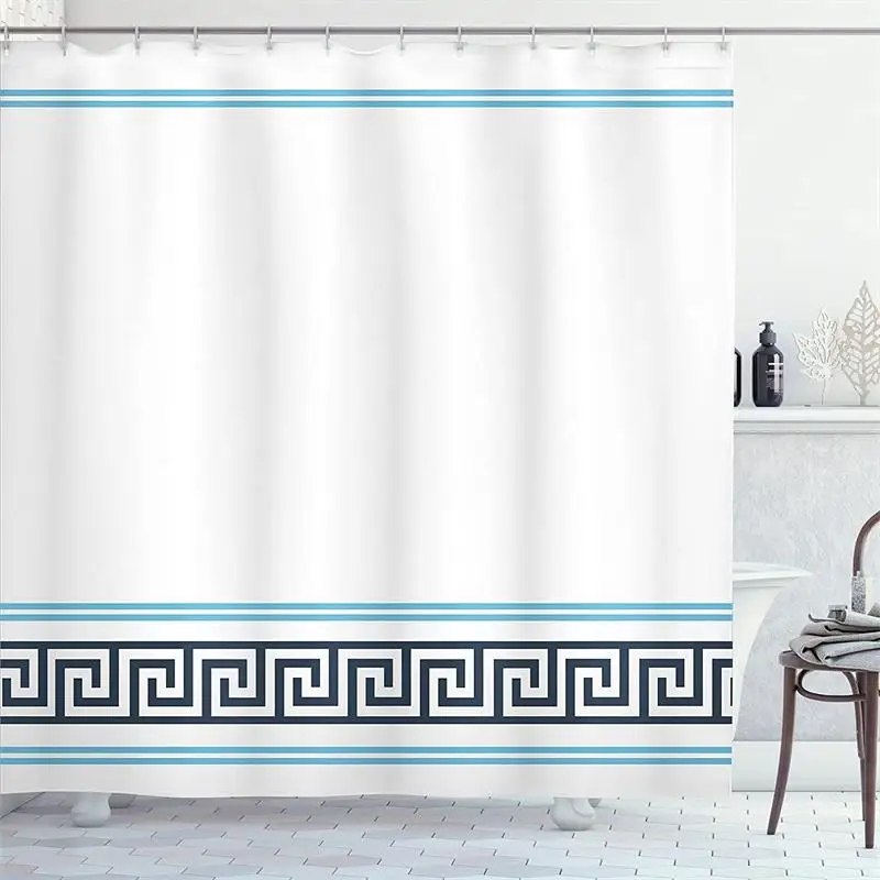 Modern Geometric Shower Curtain Black Line Pattern Minimalist White Bath Curtains Polyester Cloth Home Bathroom Decor with Hooks