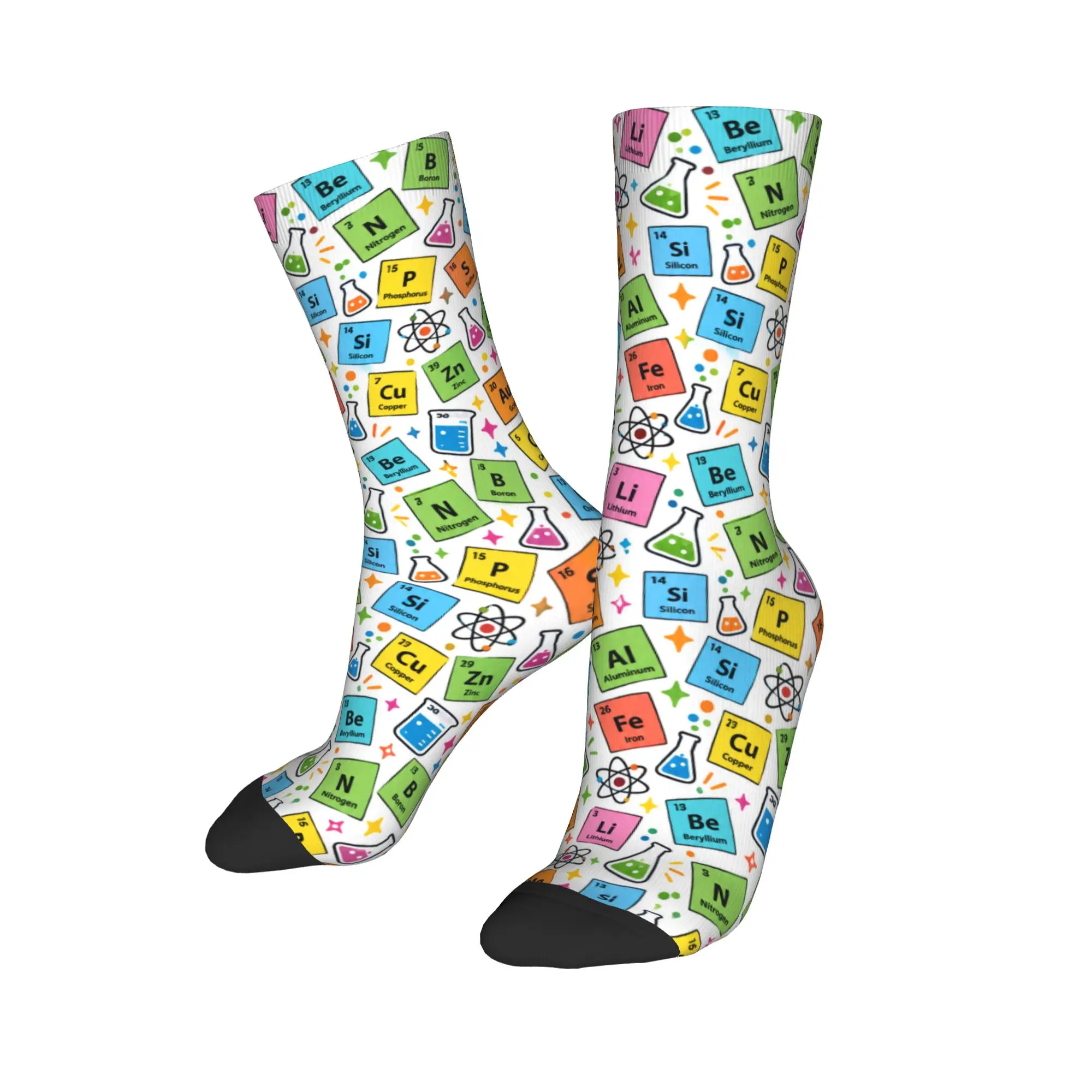Men Socks Novelty Men Socks with Colorful Periodic Table Element Stockings Spring Breathable Socks Climbing Non Slip Socks