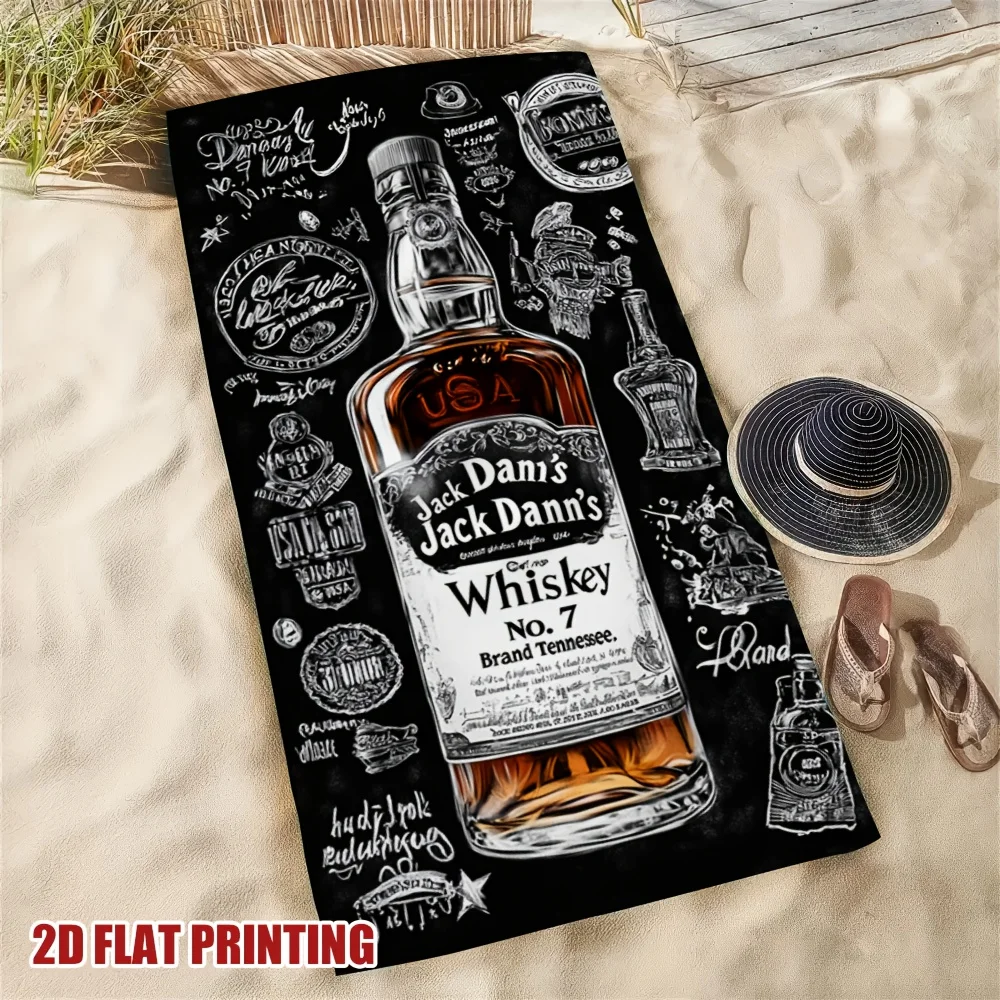 Whiskey Bottle Graffiti Art Beach Towel, Urban Street Wall Design Quick-Dry Sand-Free Microfiber Bath Towel for Yoga and Travel