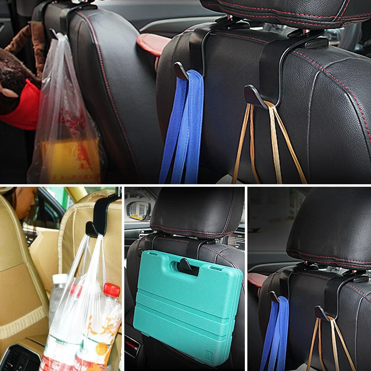 Car Seat Headrest Hooks1/ 2/4PCS ABS Carbon Fiber Texture Multifunctional Hanging Organizer for Bags Clothes Driving Essentials
