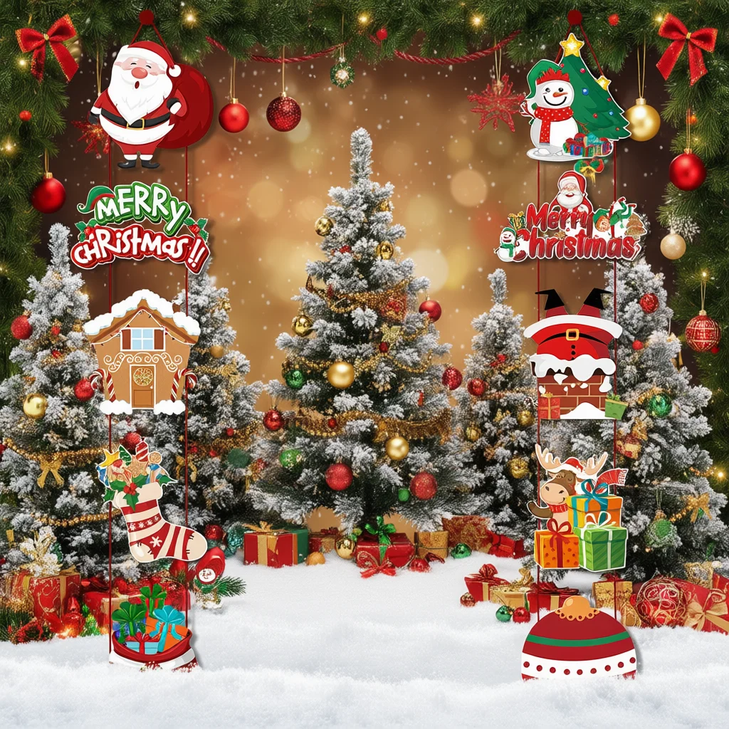 Christmas Holiday Decoration Door Hanging Banner with Couplets Party Scene Setting for Home Festival Decor Celebration Supplies