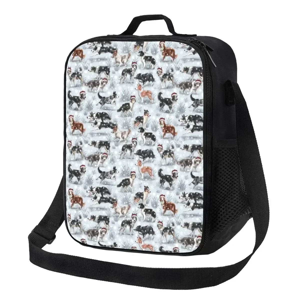 Cute Christmas Border Collie Dog Portable Lunch Box for Pet Animal Thermal Cooler Food Insulated Lunch Bag Kids School Children