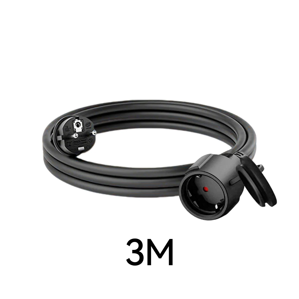 IP44 Waterproof Extension Cord for Outdoor, 3m/5m/10m Schuko Power Cable, 2500W with Seal Cap, Camping Garden Use, White/Black