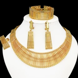 Luxury 18K Gold Plated Jewelry Set Italy Dubai Necklace Earrings Bracelet Ring For Women Mother's Day Gift 