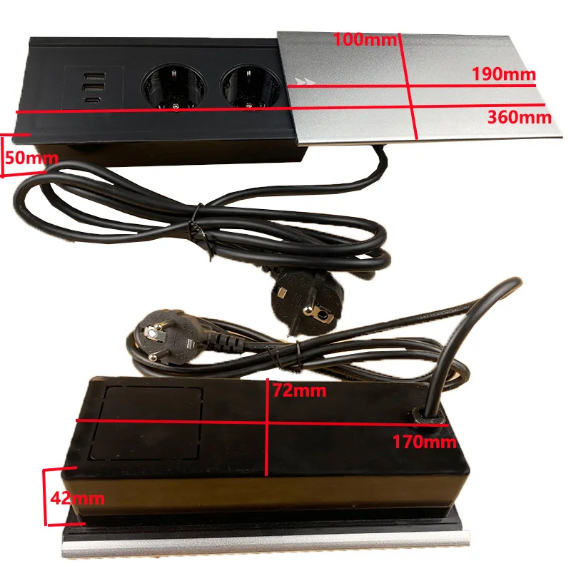 EU Recessed Power Strip, Hidden Multimedia Power Socket,Dual USB+C Port Charging Socket, Suitable for Offices, Laboratories