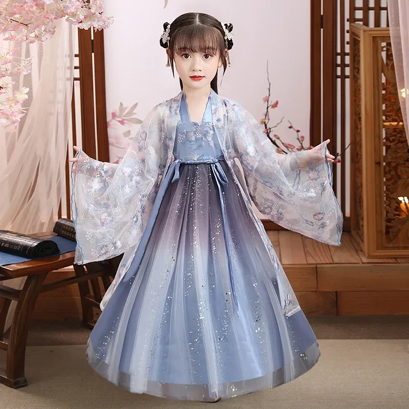 

Платье для маленьких девочек, костюм Тан, летние детские комплекты принцессы, детская одежда, платья, китайские длинные платья ханьфу для девочек, костюмы