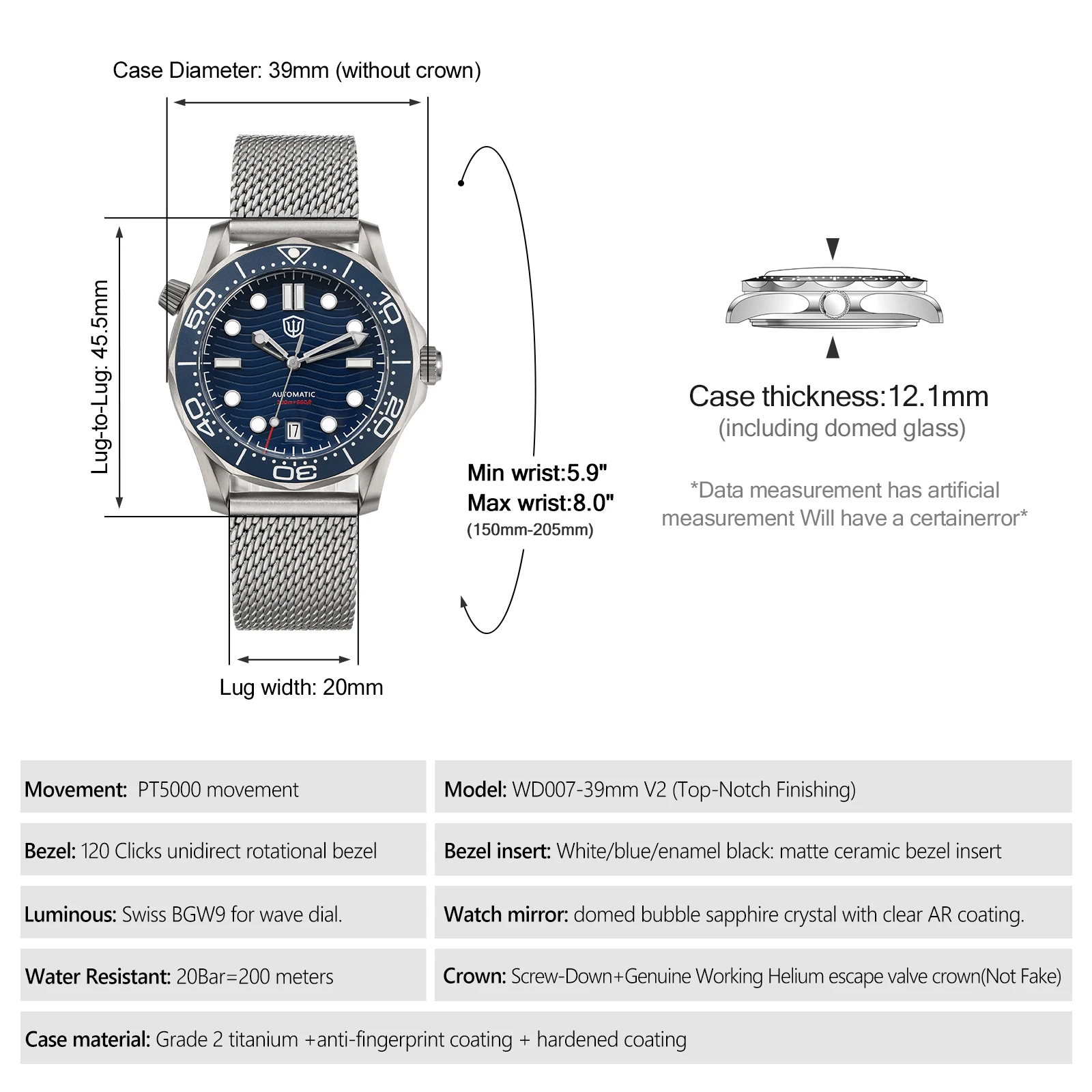 Watchdives WD007 39mm V2 SL3001 Automatische Taucheruhr Titan-Gehäuse Saphirglas 100M Wasserdichtes Ventil Luxus-Herrenuhr – Detail 17