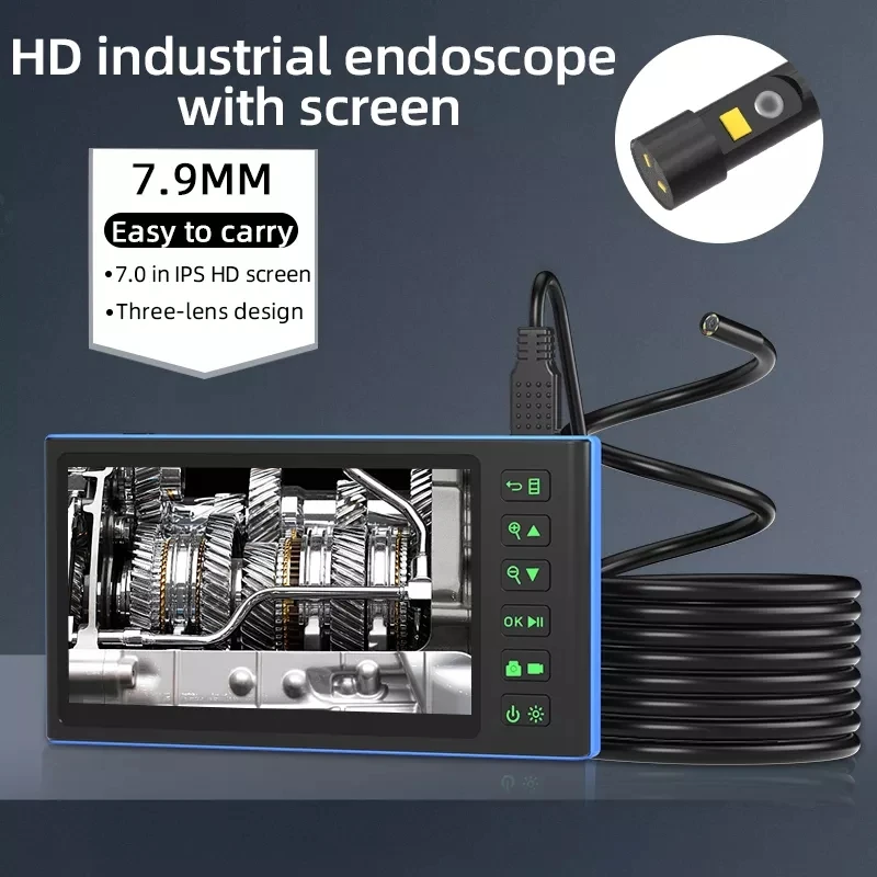 EasyGear T23 Tripal Lens 8mm handheld Endoscope Ip67 pipeline Inspection  7inch screen industrial borescope Snake