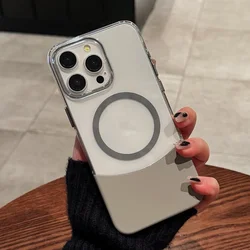 Clear removable crystal magnetic charging phone case for iPhone 16 15 14 13 12 11 Pro Max titanium gray shockproof pc hard case