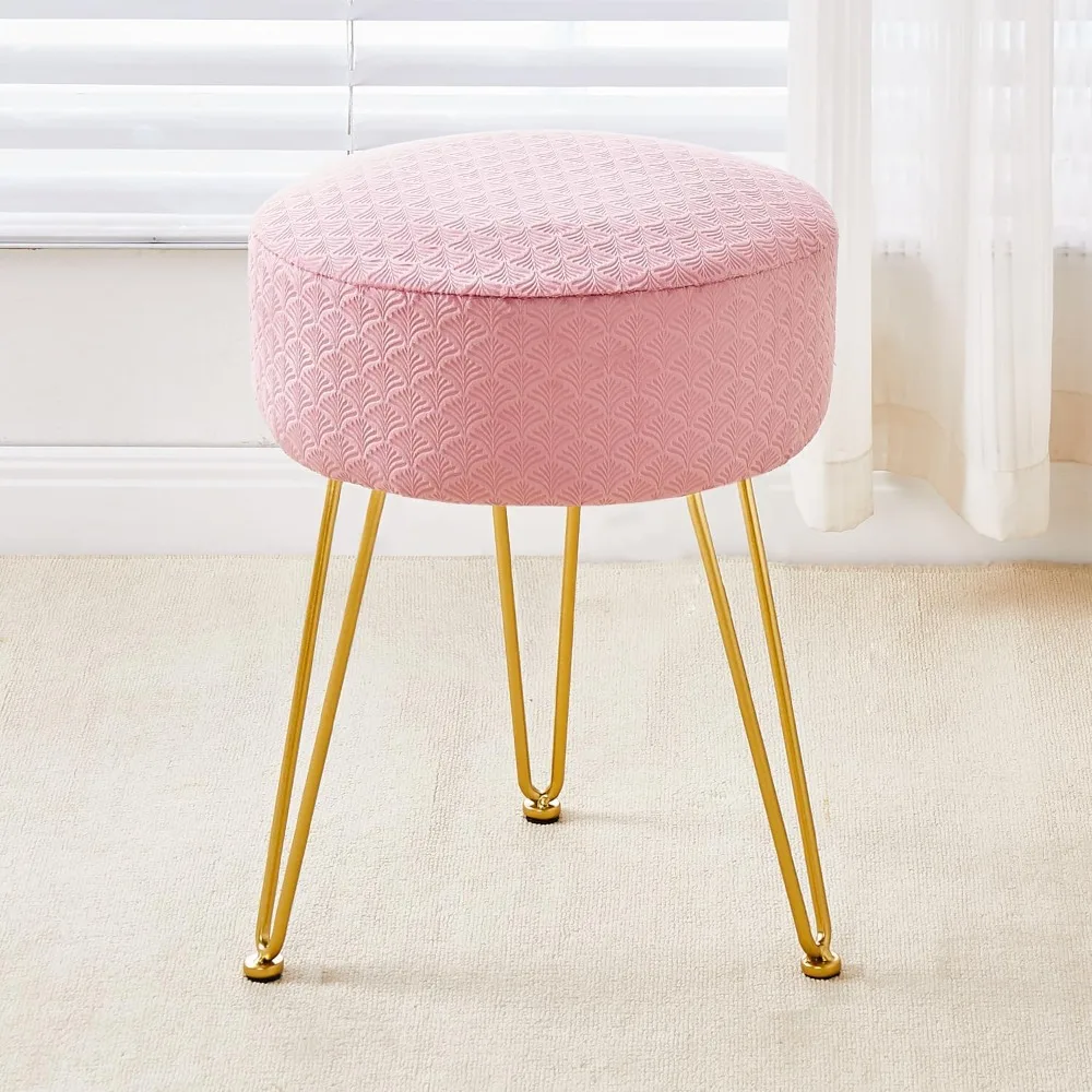 

Vanity Stool FootStools Velvet Ottoman Round Ottoman Modern Dressing Stool with Metal Leg Vanity Stool for Living Room