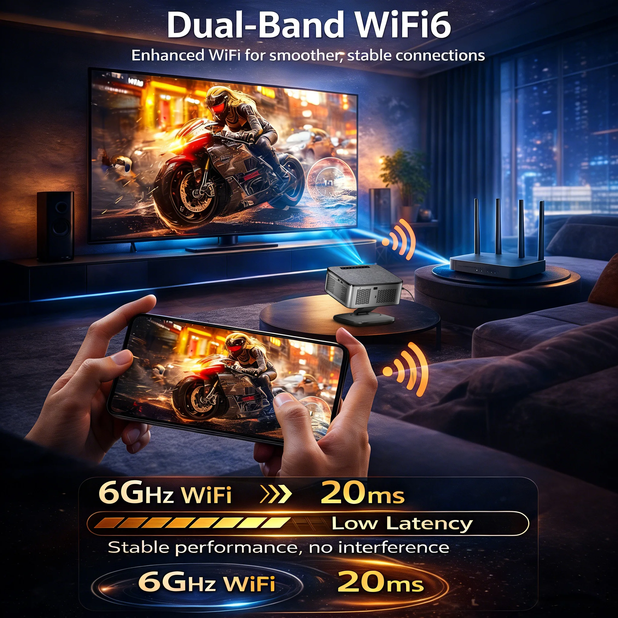 XIWBSY 45000Lumen Offizieller Google TV Projektor Tragbarer 4K Android 14.0 Tageslichtprojektor 8K Video Heimkino – Detail 6