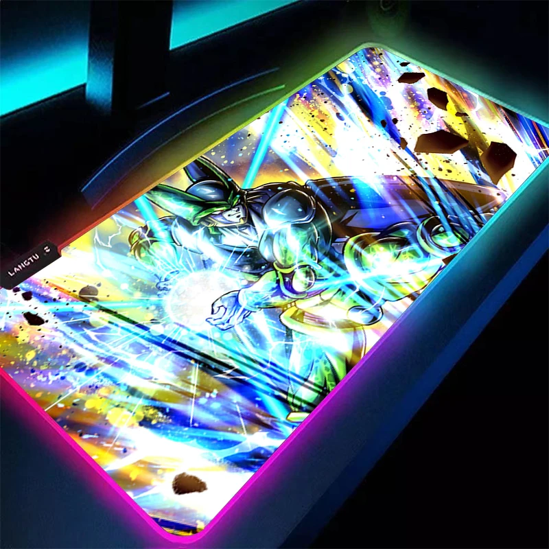 LED Mouse Pad DBZ Dragon Ball Cell Professional Game Players Speed Lock Edge Rubber Extended Desk Mat RGB Mousepad Keyboard Mat